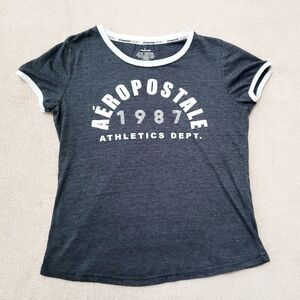 Y2K Vintage Graphic Aeropostale baby Tee Gray/white Ringer Womans Size Medium